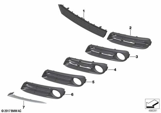 Grid di ingresso dell'aria chiusa sinistra per la BMW 5 F10N, F11N (OEM 51117342411). BMW originale.