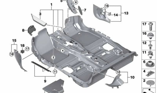 Moldura entrada trasera izquierda OEM 51477307879 para MINI F55, F55 LCI, F65. Original MINI.