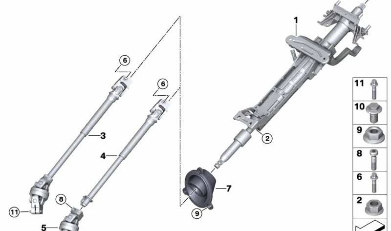 Eje intermedio de dirección con junta doble OEM 32306862093 para BMW F20, F21, F22, F23, F30, F31, F32, F33, F34, F35, F36, F87. Original BMW.