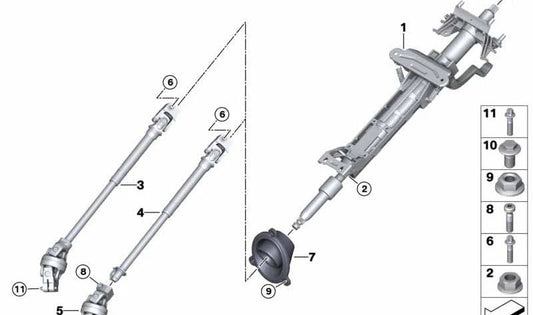 Eje intermedio de dirección con junta doble OEM 32306862093 para BMW F20, F21, F22, F23, F30, F31, F32, F33, F34, F35, F36, F87. Original BMW.
