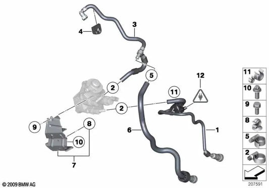 Tubo de suprimento de combustível para BMW Series 1 E81, E82, E87N, E88, Série 3 E90, E90N, E91, E91N, X1 E84 (OEM 13537800670). BMW original