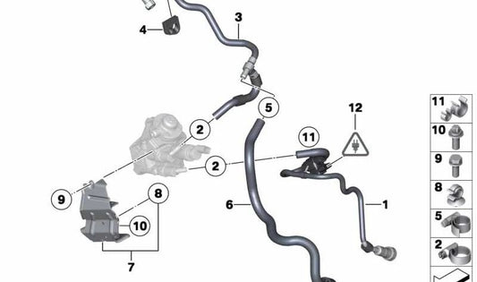 Tubería de retorno de combustible OEM 13537800667 para BMW E81, E82, E87, E88, E90, E91, E92, E93, E84, E83. Original BMW.