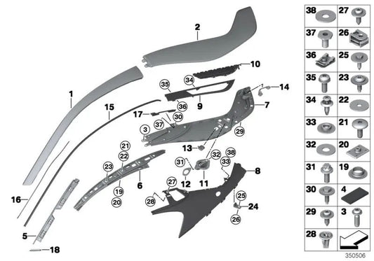 Nach rechts gepriesenes Dachforming für BMW I12, I12N (OEM 51627372044). Original BMW