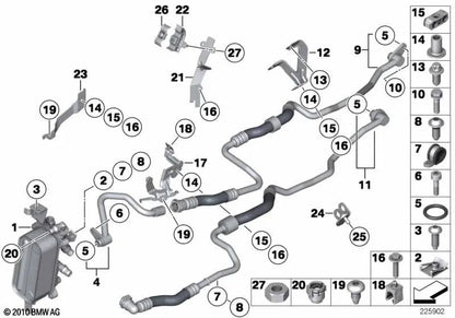 Pipe de refroidissement à huile pour BMW 5 F07, F11, F11, 6 F06, F13, F13 (OEM 17227592401). BMW d'origine