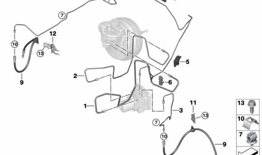 Tubo de freno principal OEM 34306872871 para BMW X3 {F97, G08} y BMW X4 {F98, G02}. Original BMW.
