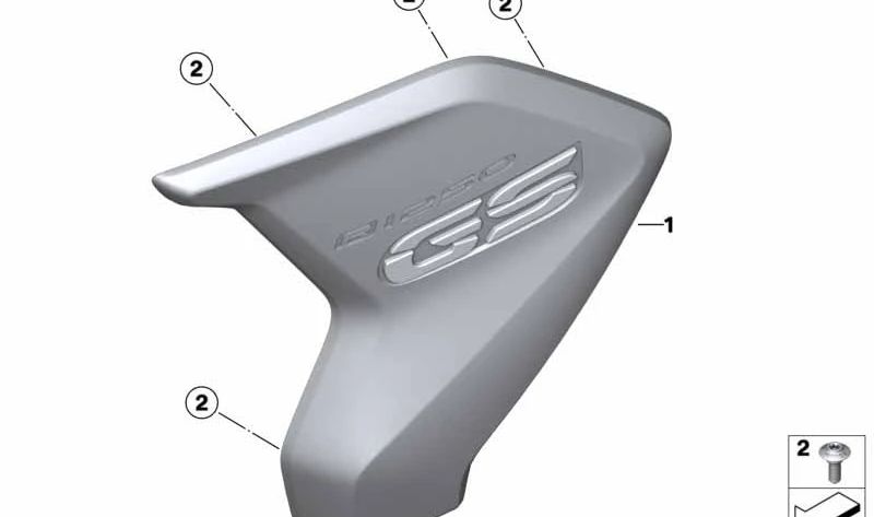 Embellecedor radiador inscripción izquierda OEM 46638392881 para motos BMW R 1250 GS (K50) 2018-2023. Original BMW Motorrad.