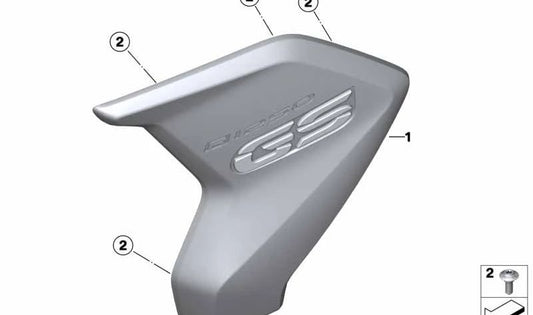 Embellecedor radiador inscripción izquierda OEM 46638392881 para motos BMW R 1250 GS (K50) 2018-2023. Original BMW Motorrad.