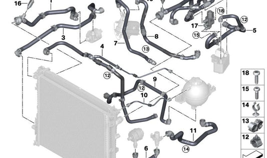 Manguera para válvula magnética OEM 17127926274 para BMW X3 G08E, G08F. Pieza de sistema de refrigeración. Original BMW.