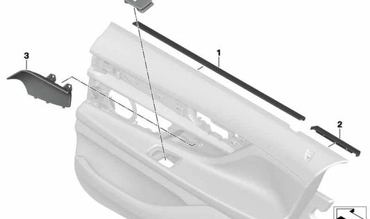 Tapa embellecedora hueco maneta puerta izquierda OEM 51427990861 para BMW G12 (todos los modelos 725Ld, 730Ld con y sin xDrive). Color blanco humo. Original BMW.