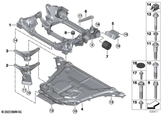 HVS front axle support connection for BMW G60, G70 (OEM 31106894796). Original BMW.