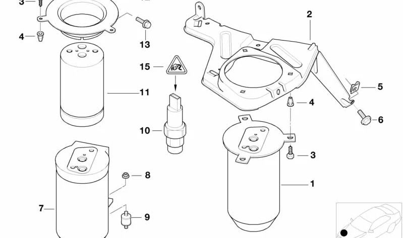 Soporte para botella secadora A/C OEM 64538367956 para BMW E39. Pieza original BMW.