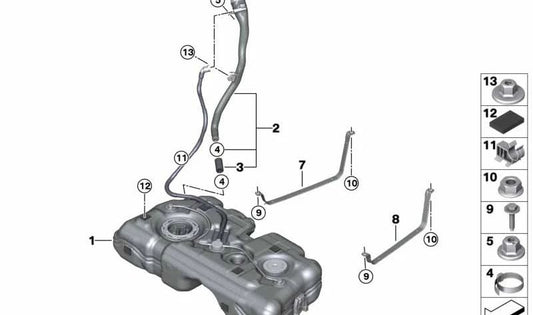 Tubo de llenado de combustible OEM 16117353485 para BMW F45, F46. Original BMW.