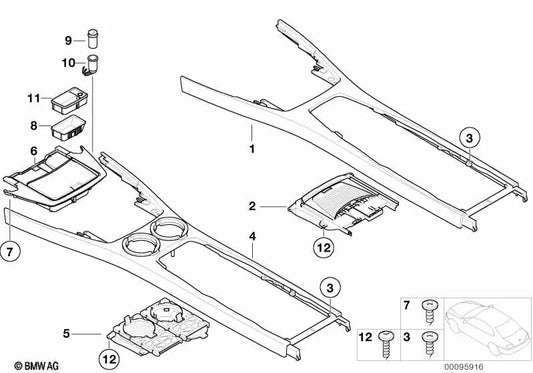 Porta della console centrale inferiore per BMW E65, E66 (OEM 51167070273). BMW originale