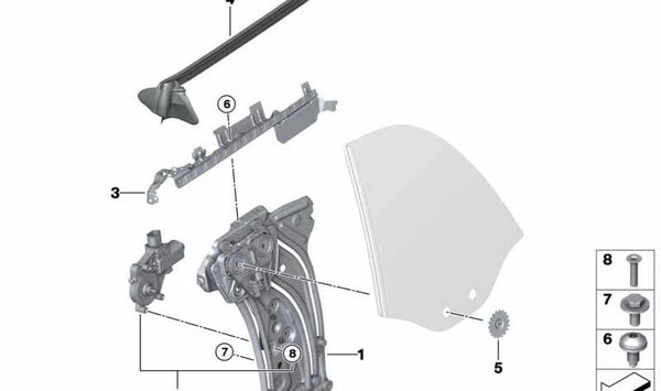 Elevador de ventana trasero derecho OEM 51337445282 para MINI F57 (todos los modelos compatibles). Original MINI.