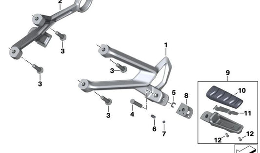 Soporte de reposapiés trasero derecho OEM 46718540799 para motos BMW R 1200 R, R 1250 R, R 1200 RS, R 1250 RS. Original BMW Motorrad.