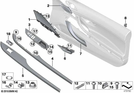 Abridor de porta interior direita para BMW F06, F12, F13 (OEM 51417262008). BMW original.