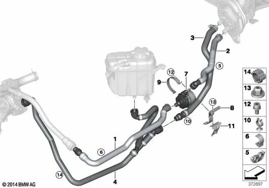 Mangueira de fluxo do motor ao radiador para BMW F87N, F80, F80N, F82, F83 (OEM 64219307241). BMW original.