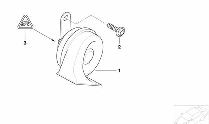 Claxon agudo OEM 61336968442 para BMW E65, E66. Recambio original BMW.