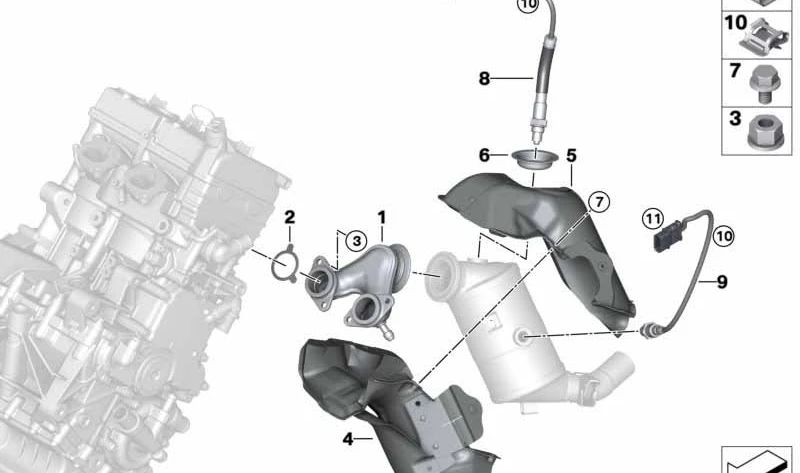 Protector térmico de escape OEM 11627623114 para BMW i3 (I01, I01N). Original BMW.