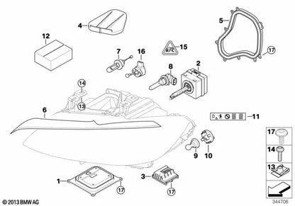 Right Headlight Gasket for BMW E90, E92, E93 (OEM 63117174518). Original BMW