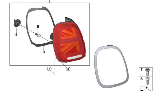 Piloto trasero izquierdo "Union Jack" OEM 63217435133 para MINI F56, F55, F57, F56 BEV, F55 LCI, F57 LCI... y más. Original MINI.
