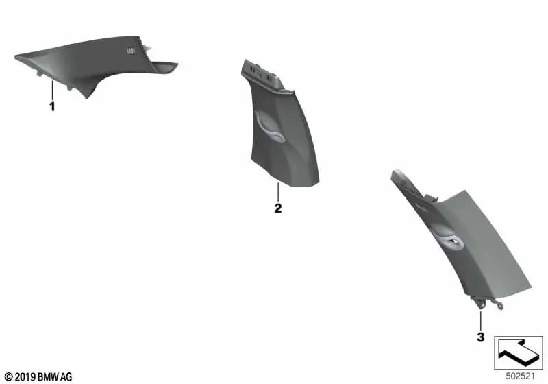 Right Alcantara A-pillar trim for BMW F95, G05 (OEM 51435A0D9A4). Original BMW.