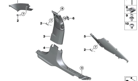 Pilar B Emberiente superiore destra per BMW G70 (OEM 51435A45B22). BMW originale.