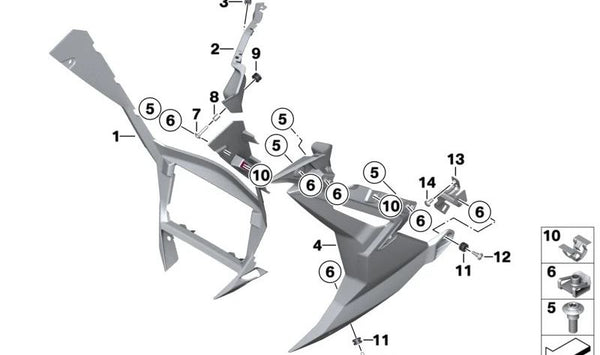 Embellecedor lateral radiador izquierdo OEM 46638393625 para BMW Motorrad M 1000 R (MKM3), S 1000 R (SK63). Compatible con modelos desde 2021. Original BMW Motorrad.