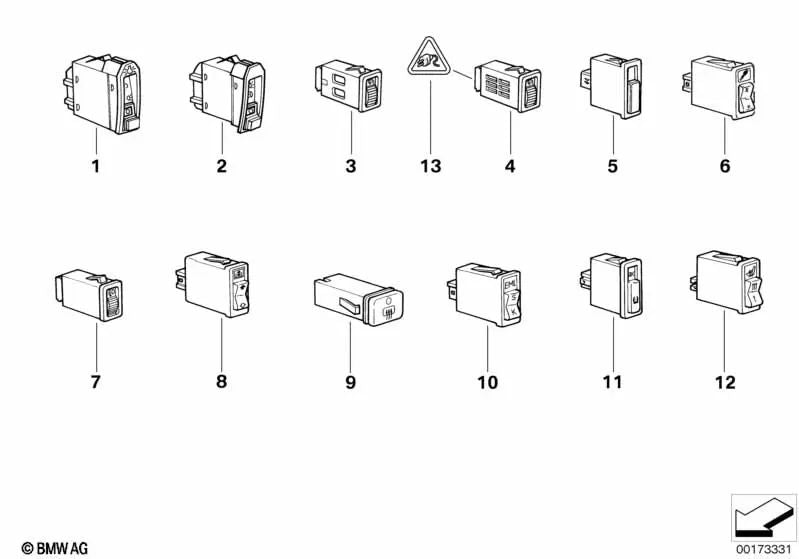 Light Switch for BMW 5 Series E34, 8 Series E31 (OEM 61318351235). Genuine BMW