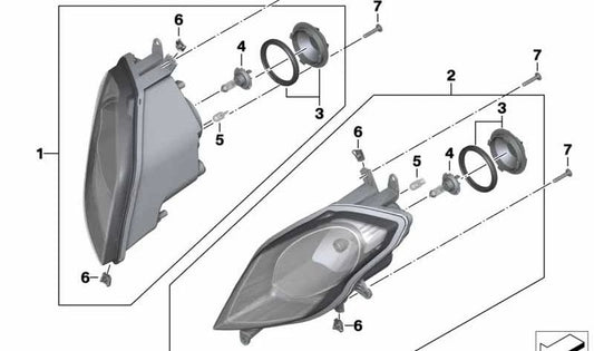 Faro luz de cruce delantero OEM 63128549850 para motos BMW S 1000 XR (K49) 2015-2019. Original BMW Motorrad.