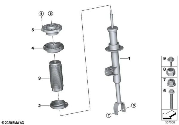 Amortiguador delantero derecho para varios modelos/series de BMW (OEM 31316896010). Original BMW.