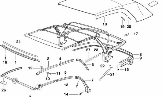 Guía carril techo corredizo derecha OEM 54318135252 para BMW E36. Repuesto original BMW.