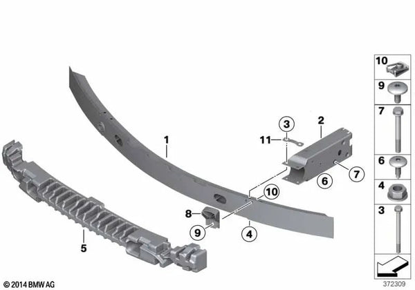 Travesaño del parachoques delantero para BMW X3 F25, X4 F26 (OEM 51117371989). Original BMW.
