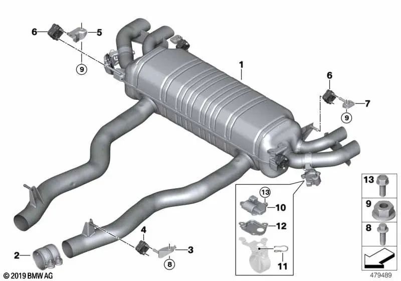 Silenciador trasero con válvula de escape para BMW G12 (OEM 18308654967). Original BMW