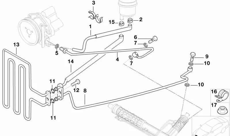 Tubo hidráulico dirección asistida OEM 32411094841 para BMW Serie 5 E39 (520i, 523i) con motor M52. Compatible con modelos manuales y automáticos. Original BMW.