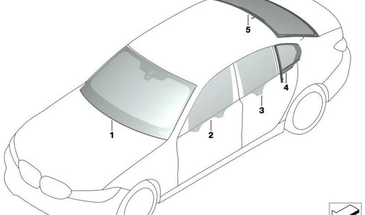 Cristal fijo puerta trasera izquierda OEM 51727425087 para BMW G20. Original BMW.
