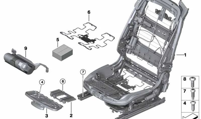Corrigindo o conjunto para a estrutura do assento BMW 4 F33, F83, 6 F06 Series, F13, F13 (OEM 52107314275). BMW original