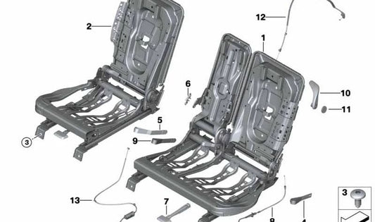 Tapón asiento trasero OEM 52207444817 para BMW F46 y F46N. Pieza original BMW.