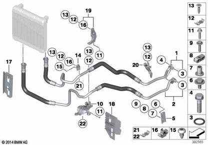 Suporte de linha do resfriador de óleo para BMW F07, F10, F11, F06, F12, F13, F01N, F02N (OEM 17227591711). BMW original