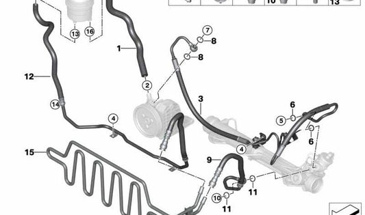 Manguito de expansión de dirección asistida OEM 32416781723 para BMW E90, E91, E92. Original BMW.