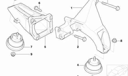 Soporte del motor izquierdo OEM 22116785583 para BMW Serie 3 E46, Z4 E85. Original BMW.