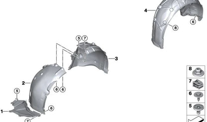 Cubierta paso de rueda delantera izquierda OEM 51718081679 para BMW Serie 4 G26 (420d, 420d xDrive, 420i, 430i). Original BMW.