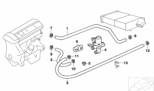 Soporte de manguera del sistema de refrigeración OEM 64212229718 para BMW E81, E82, E87, E88, E36, E46, E60, E61, E63, E64, F15, Z3, E85, E86. Original BMW.