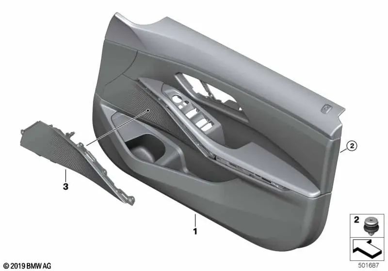 Front right door panel for BMW G20, G21, G28 (OEM 51419460768). Original BMW