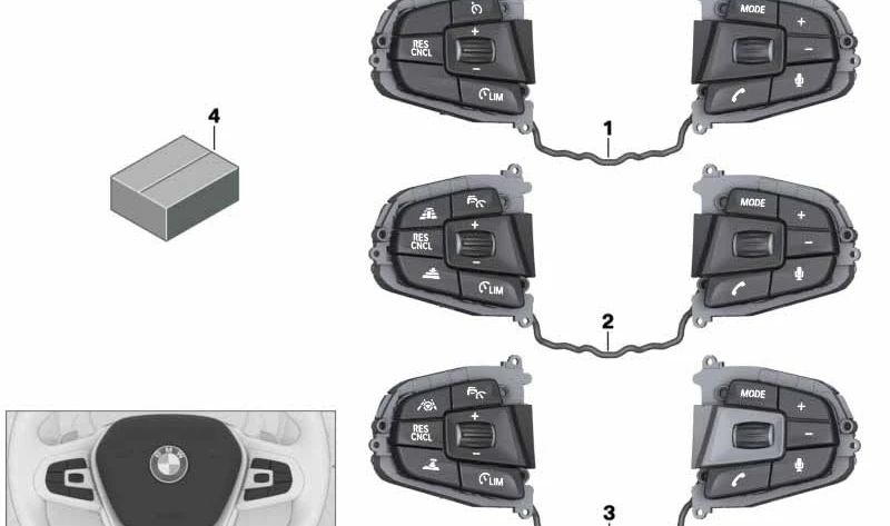Interruptor para volante multifunción OEM 61319388736 para BMW Serie 7 G11 {725d, 730d, 730d xDrive, 730i, 740d xDrive} (2015-2019). Original BMW.