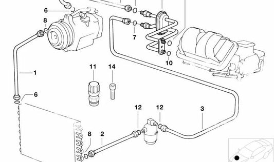 Evaporador-Kompressor-Aspirationsrohr OEM 64538377683 für BMW E36 M3 {BG91, BG92, BK91, BK92, CD91, CD92}. Originaler BMW Ersatz.