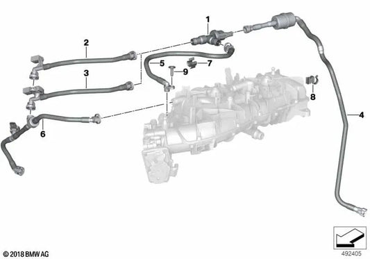 Vacuum pump with line for BMW G42, G20, G21, G28, G22, G23, G26, G30, G31, G32, G11N, G12N, G01, G08, G02, G05, G06, G29 (OEM 13908665277). Original BMW