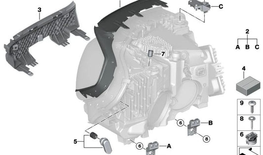 Articulação do farol esquerdo para BMW F97N, G01N, G08F, G08N, F98N, G02N (OEM 63115A0E5E3). BMW original