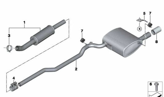 Silenciador adicional trasero OEM 18308615429 para MINI F56, F56 LCI, Cabrio F57, Cabrio F57 LCI. Original MINI.