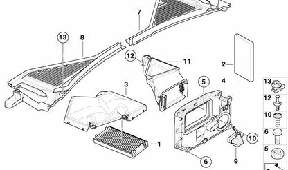 Carcasa superior para filtro de microfiltro OEM 64316945575 para BMW E70, E71, E72. Original BMW